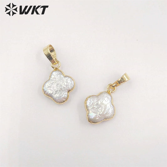 WT-JP341 WKT Newest Flower Natural Freshwater Pearl Leaf Charmrs Purity White Pearl Necklace Pendants for Girl Friend Gift