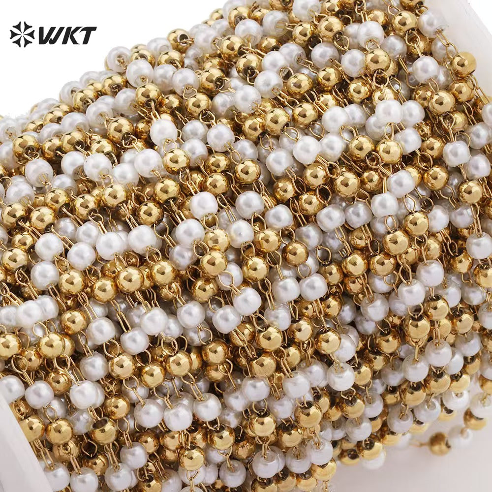 WT-RBC244 Delicate and Elegant Natural Stone & Pearl 18K Gold Rosary Beads Chain for Men and Women As Party Decoration Jewelry