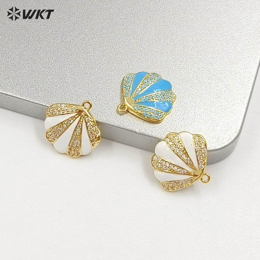 WT-MP311 New Arrival Gold Plated Drop Oil And Zircon Shell Shape Little Charm Pendant For Ladies Jewelry Bracelets Making