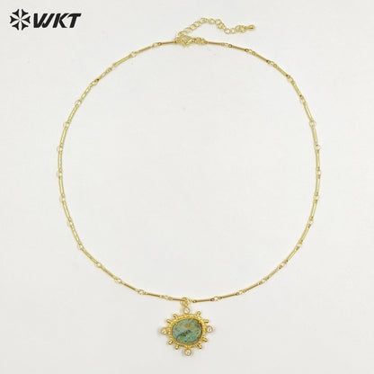 WT-N1526 Wholesale Delicate Gold Plated Various Natural Gemstones Pendant Necklaces For Female Daily Decorative Jewelry