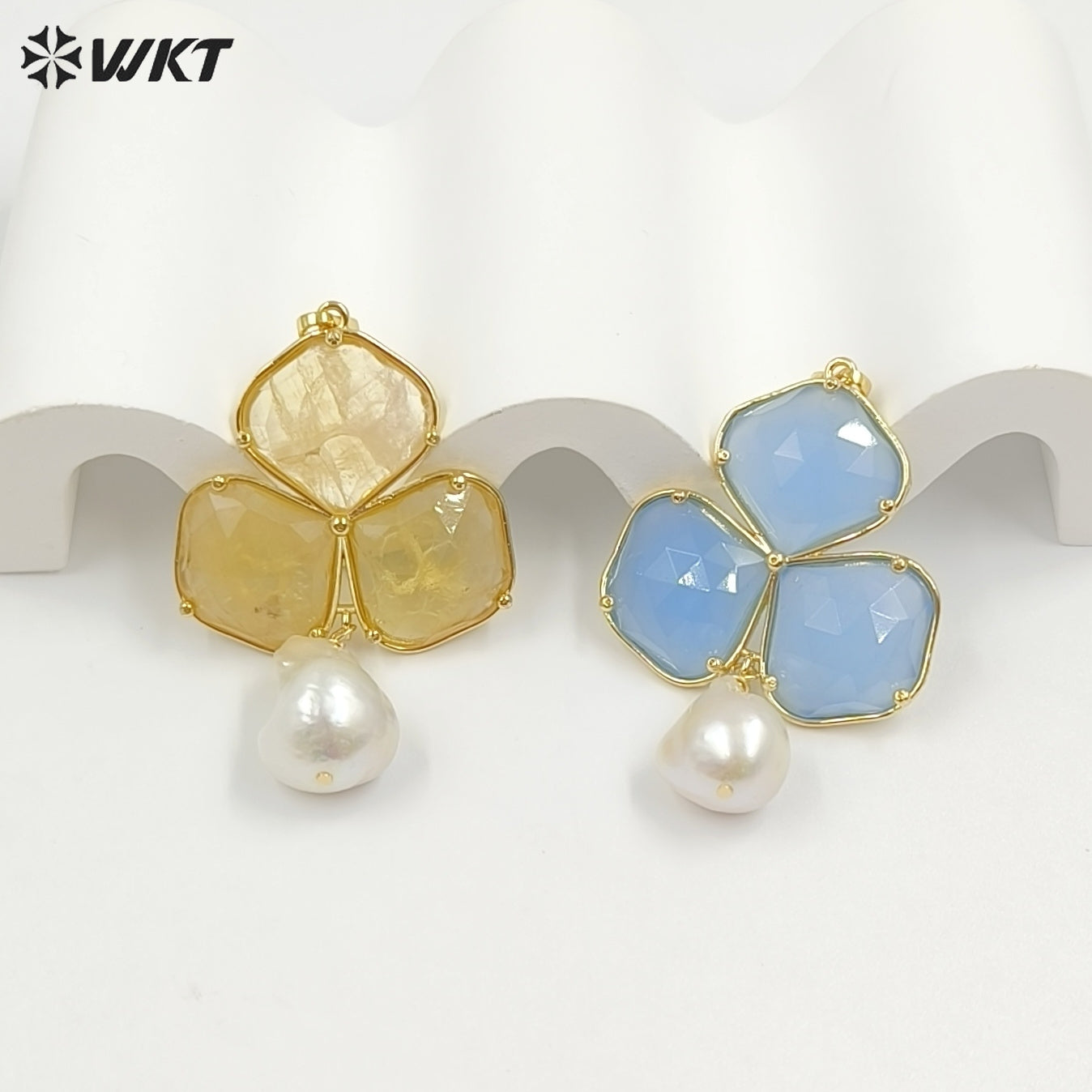 WT-JP506 Newest Wonderful 18K Gold Plated Three Natural Gemstones And Pearl Pendant For Female Earrings Jewelry Making