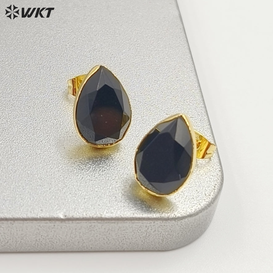 WT-E800 Fashion Classical Gold Plated Various Natural Gemstones Waterdrop Shape Earrings As Lady Elegant Jewelry Decoration