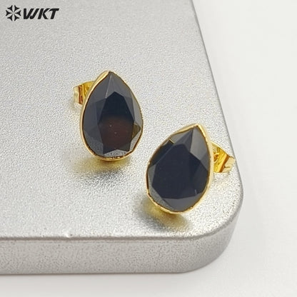 WT-E800 Fashion Classical Gold Plated Various Natural Gemstones Waterdrop Shape Earrings As Lady Elegant Jewelry Decoration