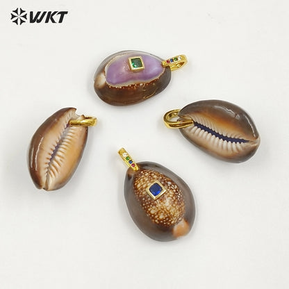 WT-JP494 Wonderful Snow Mountain Cowrie Setting In Square Zircon Pendant As Popular Necklace Jewelry Decorative Accessory