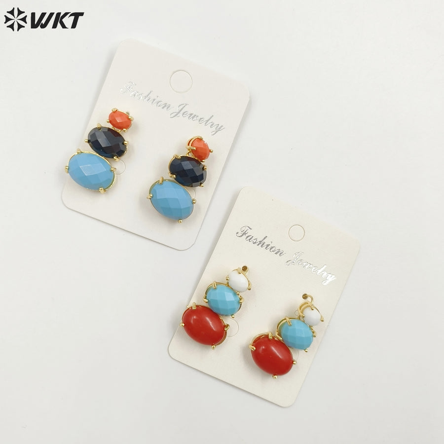 WT-E736 Amazing Colorful Elegant Natural Gemstone Long Charming in Drop Earrings Women Pendant Earrings