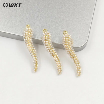 WT-MP317 Lovely Little Charm Gold Plated Brass With Artificial Pearl Hot Pepper Shape Pendant For Necklace Jewelry Handmade