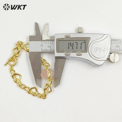 WT-B717 Exclusive Lovely Gold Plated Yellow Brass Heart Star Chain With Natural Gemstones Charms Bracelets As Friends Gift