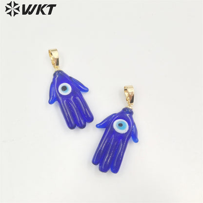 WT-P1886 Wholesale Trendy Simple Women Fashion Hand Charm Pendants Popular Gold Energy Turkey Eye Ceramic Hand Pendant