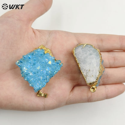 WT-P1917 New Precious Lovely Natural Aura Cluster Quartz White Crystal Colorful Amazonite Stone Pendants