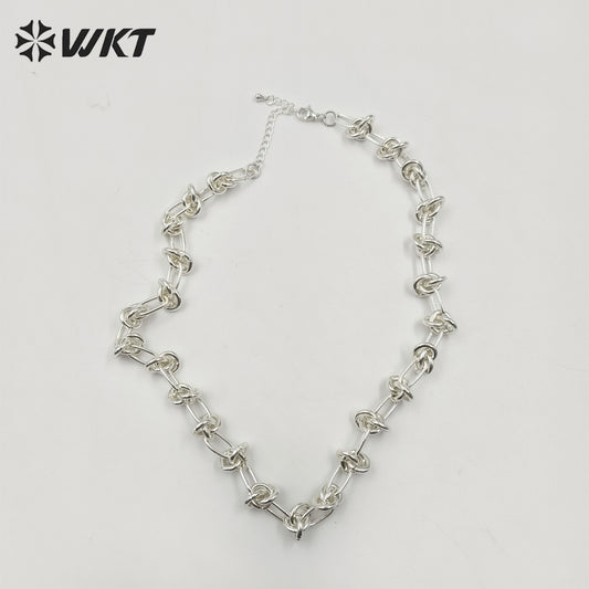 WT-BFN043 Wholesale 18k Real Gold Plated Metal Knotted Chain Necklace Women Fashion Locomotive Necklace Unisex Chunky Jewelry