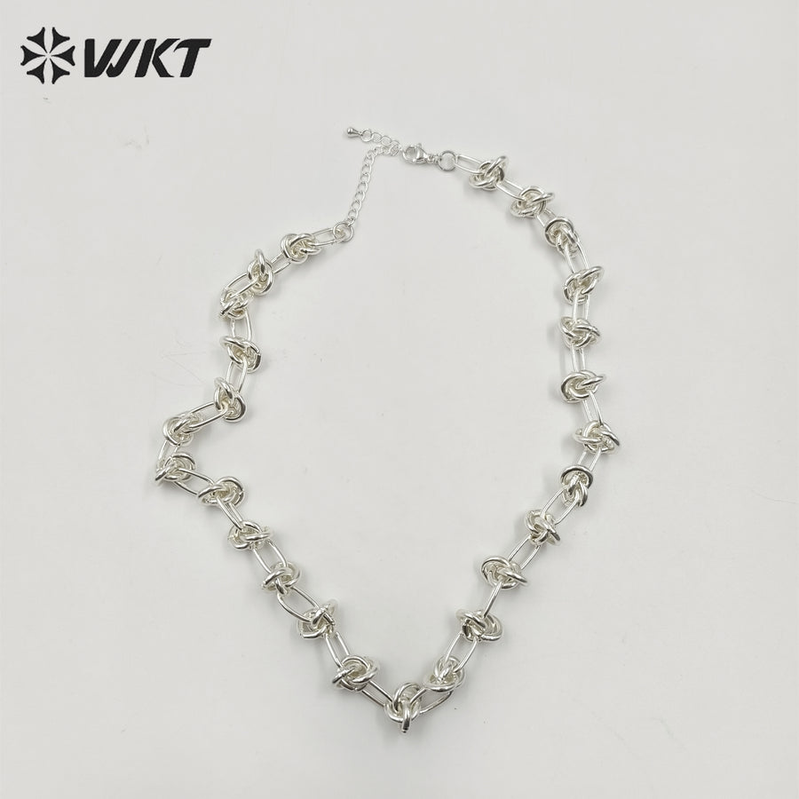 WT-BFN043 Wholesale 18k Real Gold Plated Metal Knotted Chain Necklace Women Fashion Locomotive Necklace Unisex Chunky Jewelry
