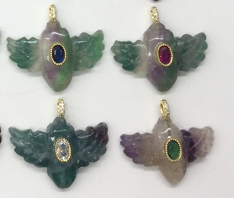 WT-P2146 Amazing Zircon And Multi Natural Gemstones Hand Carved Bird Shape Charms Pendants As Fashion Necklace Jewelry Findings
