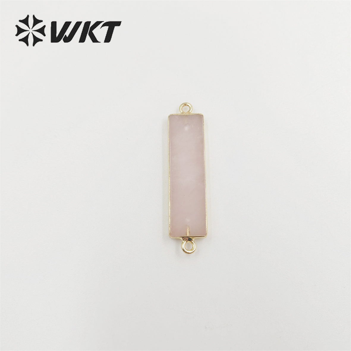 WT-C310 Amazing Fashion Double Loops Gold Plated Long Straight bar Connectors Lady Natural Rose Quartz Stone Jewelry Connector