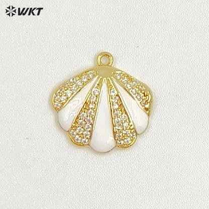 WT-MP311 New Arrival Gold Plated Drop Oil And Zircon Shell Shape Little Charm Pendant For Ladies Jewelry Bracelets Making