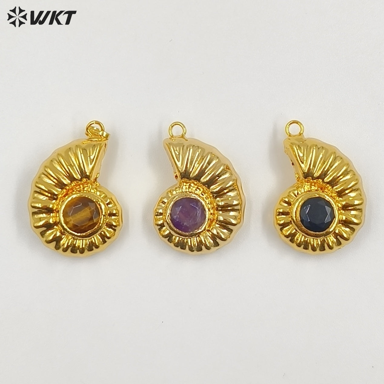 WT-P2056 High Quality Lovely Gold Silver Plated Metal With Natural Gemstones Shell Shape Pendants For Handmade Necklace DIY