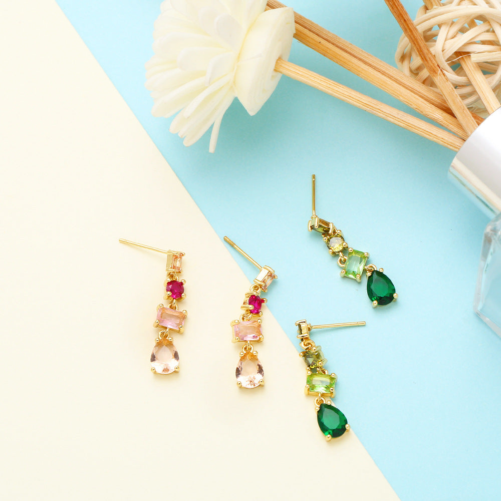 WT-ME093 Wholesale Newest Fashion square Light Luxury Gemstone With clear Cubic Zircon Around Setting Micro Pave Earrings Studs