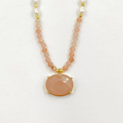 WT-N1445 WKT Best 2023 Newest Natural Gemstone and Pearl Women Simple Hoop Aura 16+2inch Stone Beads Necklace