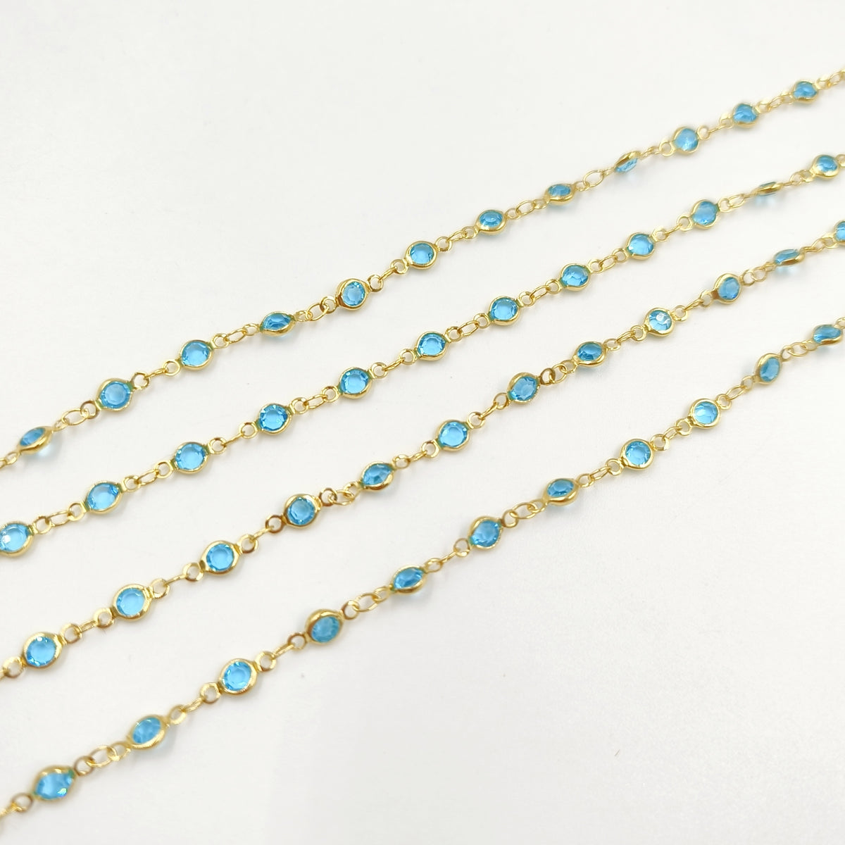 WT-RBC230 Super Hot 18K Real Gold Plated Aqua Crystal Round Beads Chain for Women Jewelry Necklace DIY Design Findings
