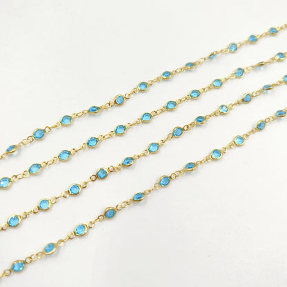 WT-RBC230 Super Hot 18K Real Gold Plated Aqua Crystal Round Beads Chain for Women Jewelry Necklace DIY Design Findings