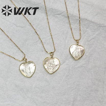 WT-JN162 Virgin Mary Fashion Heart Shape Real Gold Seashell Necklace Christian Religious Necklace Marine Life Jewelry
