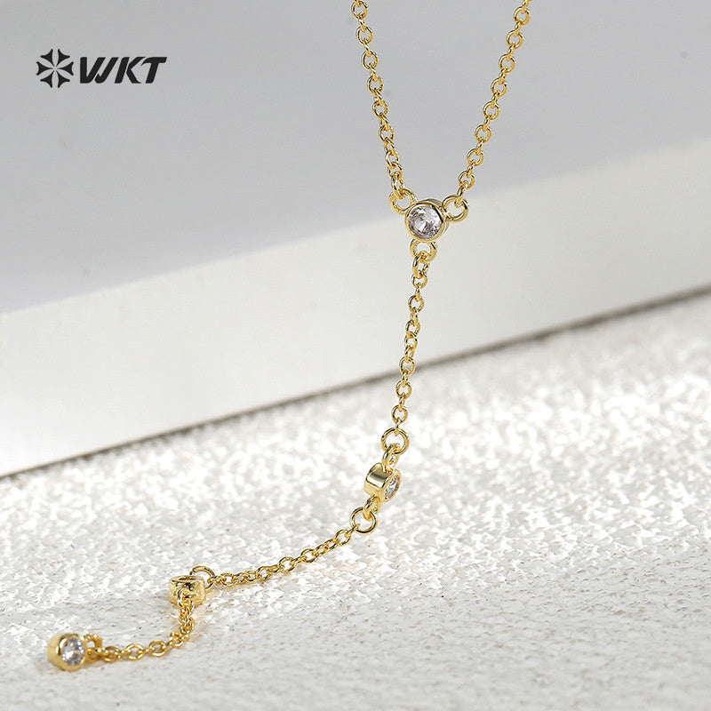 WT-MN1002 High Quality Romantic Style Gold Plated Long Necklace With Zircon Elegant Jewelry for Ladies Valentine's Day Gift