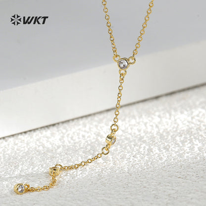 WT-MN1002 High Quality Romantic Style Gold Plated Long Necklace With Zircon Elegant Jewelry for Ladies Valentine's Day Gift