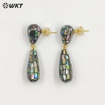 WT-MPE191 Gorgeous Trendy Natural White And Abalone Shell Waterdrop Shape Gold Earrings For Women Vintage Style Jewelry