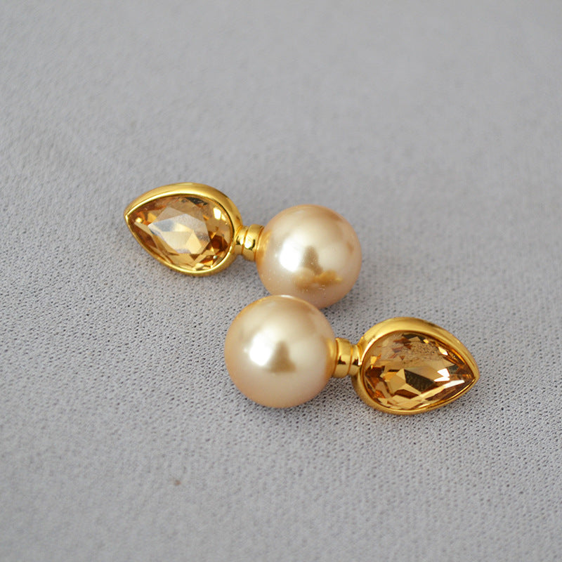 WT-MPE111 Droplet Gemstone Inlaid With Pearls 925 Silver Needles for Personalized Temperament Earrings