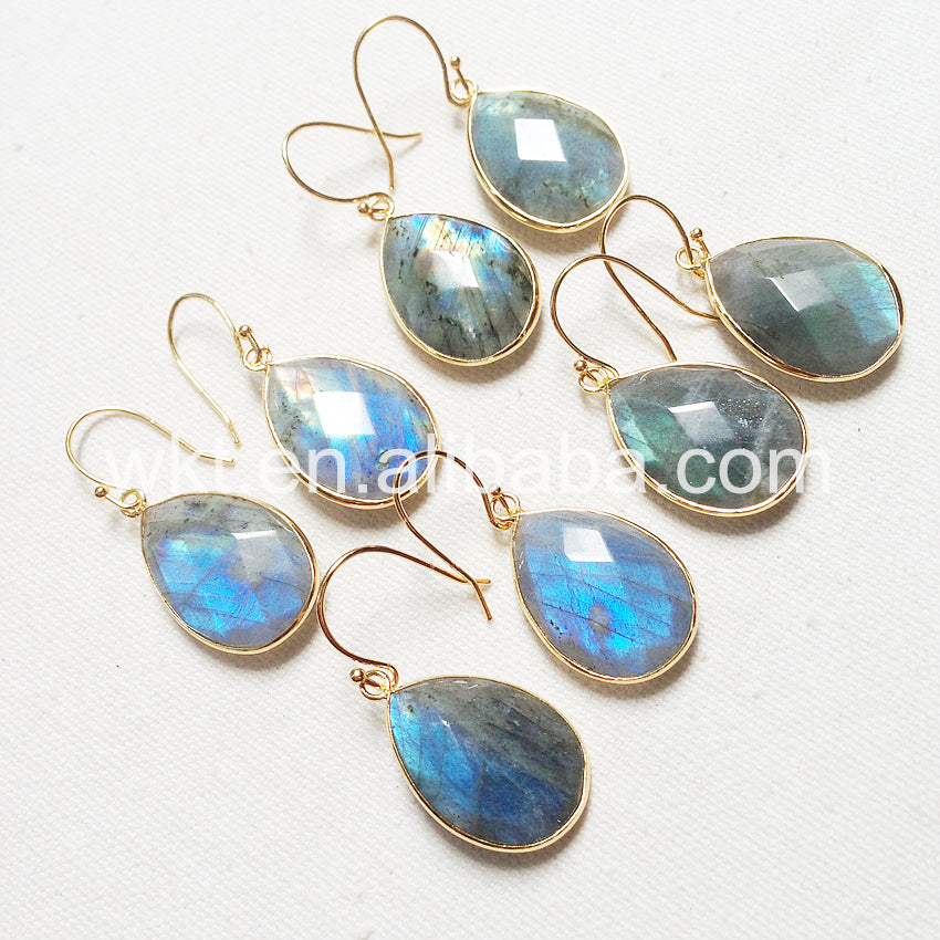 WT-E236 Newest Amazing Sparkly Faceted Labradorite Teardrop Earrings Fashion Gold Plated Labradorite Stone Earrings