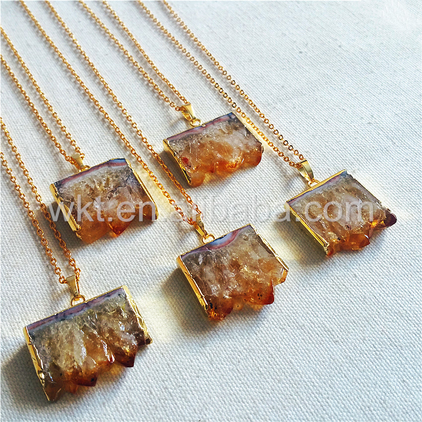 WT-N802 Christmas Presents for Women Natural Citrine Jewellery Necklace,Square Crystal Yellow Citrine Raw Stone Necklace