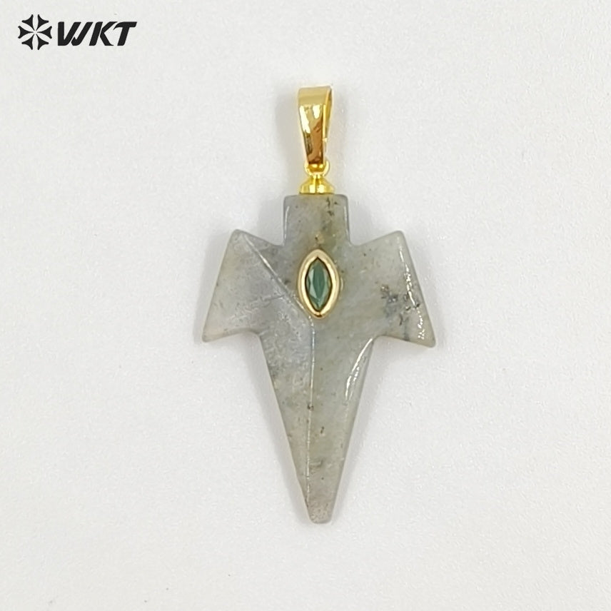 WT-P2096 Unique Design Zircon And Various Natural Gemstones Sword Shape Gold Pendants For Exclusive Necklaces Hand Making