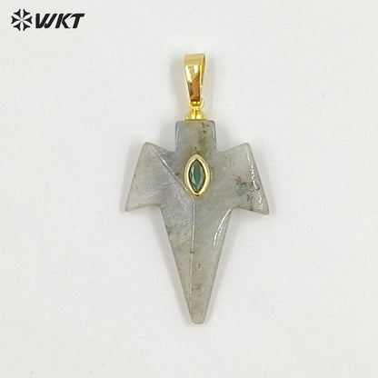 WT-P2096 Unique Design Zircon And Various Natural Gemstones Sword Shape Gold Pendants For Exclusive Necklaces Hand Making