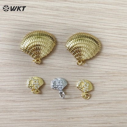 WT-MP321 Wholesale Ocean Series Multi Colors Gold Plated Metal Shell Shape Little Charms Pendant For Necklace Earrings Making