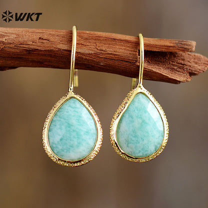 WT-E783 Simple Exquisite Design Ladies Earrings Water Drop Shape Natural Stone With 18K Gold Plated For Daily Decoration