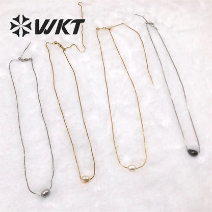 WT-JN163 Baroque Irregular Round Natural Freshwater Pearl Necklaces Black Pearl Necklace Marine Life Charms for Wedding Jewelry