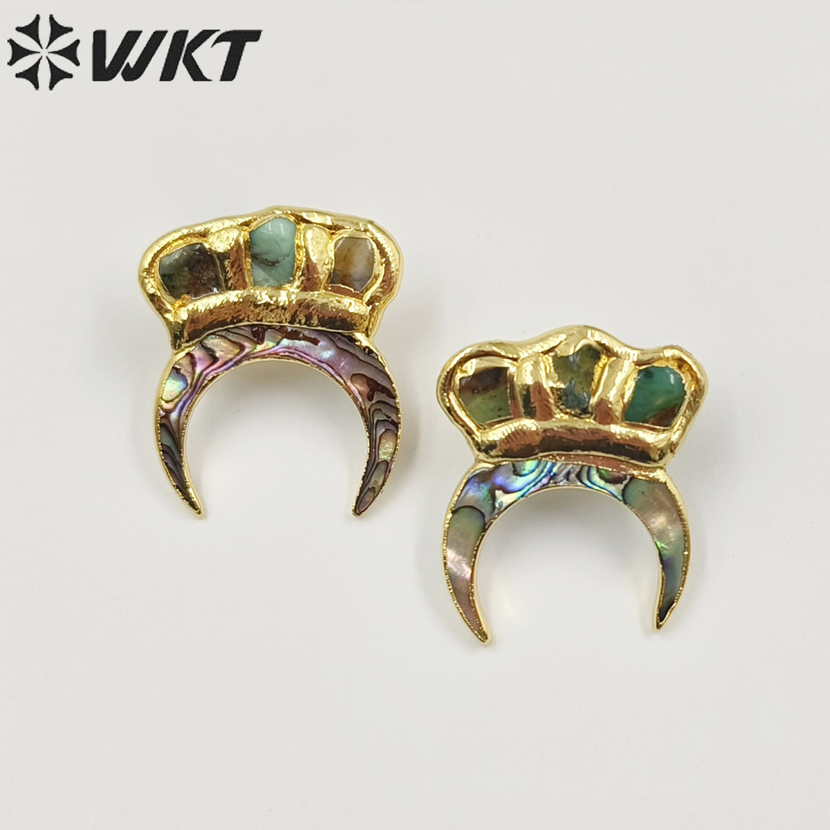 WT-MPE102Latest Style Freshwater Pearl Moon Shell Natural 18k Gold Plated Crown Gift Weeding Romantic Pendant Earrings