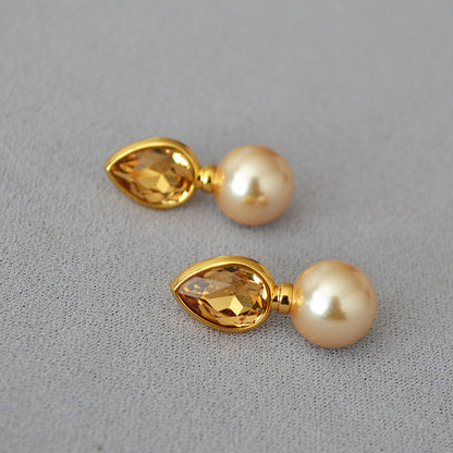 WT-MPE111 Droplet Gemstone Inlaid With Pearls 925 Silver Needles for Personalized Temperament Earrings