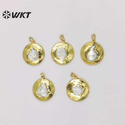 WT-JP303 Lovely Delicate Pendant Round 18k Gold Plated Vintage Pendant Women's Jewelry Accessories Freshwater Pearl Pendant