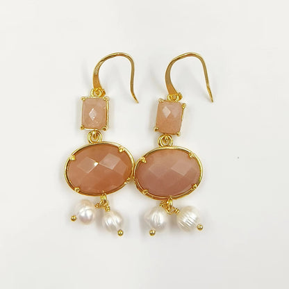 WT-MPE110 Bohemia Elegant Natural Pearl and Stone 18k Gold Plated Gift for Women Weeding 58mm Romantic Pendant Earrings
