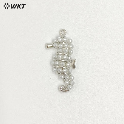 WT-MP316 High Quality Gold And Silver Plated Brass With Artificial Pearl Seahorse Shape Pendant For Women Luxury Jewelry DIY
