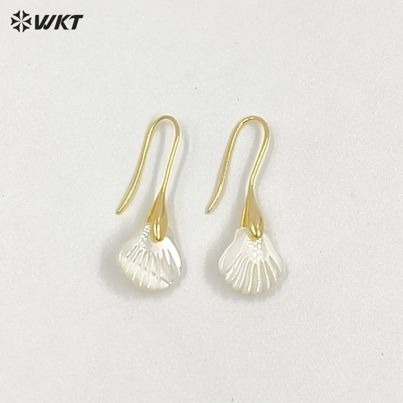 WT-MPE161 Newest Summer Holiday Style Elegant Vintage Women Scallop Shell Dangle Earrings For Sea Travel