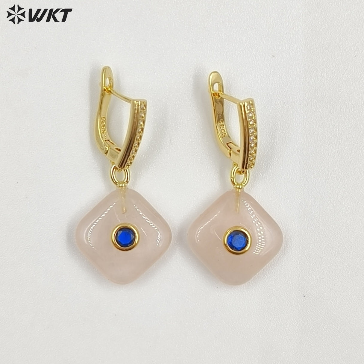 WT-E797 Wholesale Unique Design Gold Plated Black Obsidian Multi Gemstones With Zircon Geometric Women Earrings As Party Gift