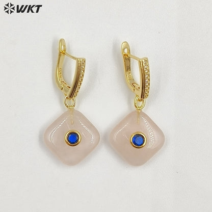 WT-E797 Wholesale Unique Design Gold Plated Black Obsidian Multi Gemstones With Zircon Geometric Women Earrings As Party Gift
