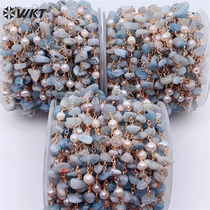 WT-RBC208 Wholesale Fashion Gold Electroplated Colorful Natural Tourmaline Beads Chain Handmade Stone Made Rosary Beads Chain