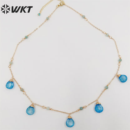 WT-N1383 Wholesale Fashion Gold Plated Dangle Charm Water Drop Necklace Elegant Lady Office Trendy Natural Stone Charm Necklace