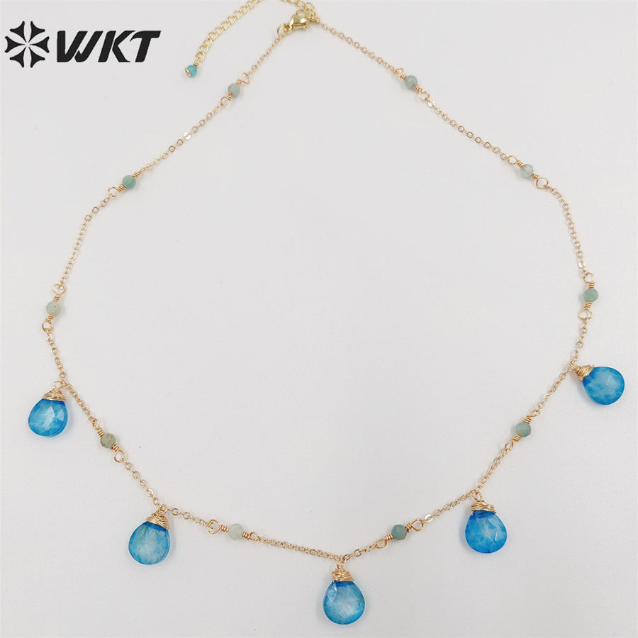 WT-N1383 Wholesale Fashion Gold Plated Dangle Charm Water Drop Necklace Elegant Lady Office Trendy Natural Stone Charm Necklace