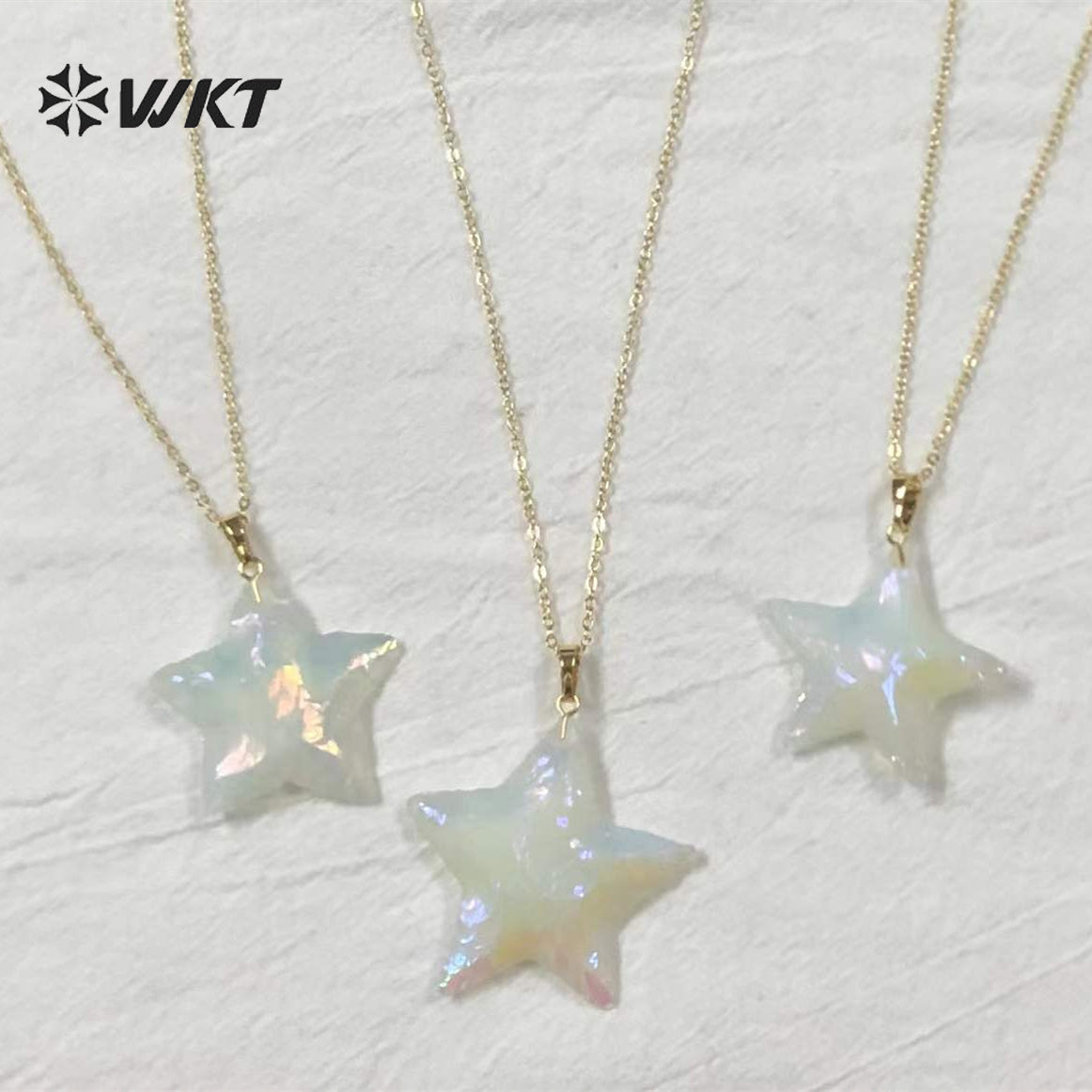 WT-P1774 WKT Fashion Natural Gemstones Aura Opal Pendants Stars Shape White Stone Pendants Necklaces Jewelry Chic Lady