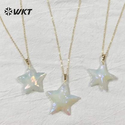 WT-P1774 WKT Fashion Natural Gemstones Aura Opal Pendants Stars Shape White Stone Pendants Necklaces Jewelry Chic Lady