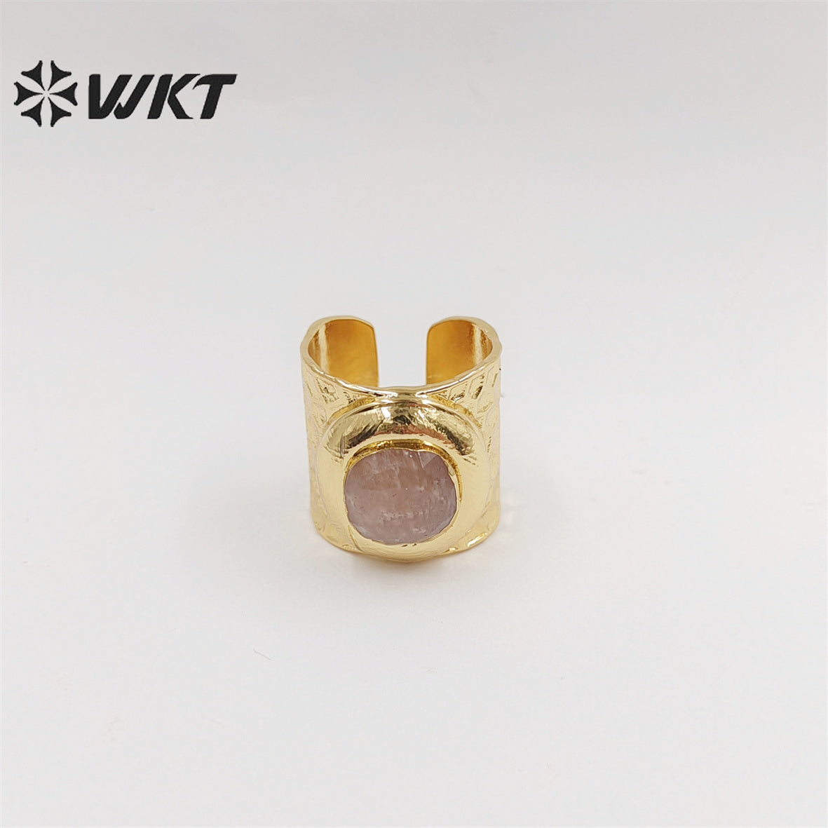 WT-R301 WKT New Design Fashion Gold Bezel 18k Real Gold Plated Natural Gemstone Ring Women Cocktail Finger Birthday Stone Ring