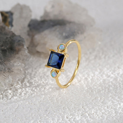 WT-MR046 Wholesale Classic Gold Electroplated Natural Opal And Square Zircon Women Rings As Party Birthday Jewelry Gifts